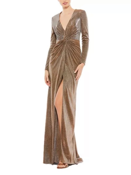 Mac Duggal Dresses & Skirts - Mac Duggal Metallic Bronze Long Sleeve Knot-Front Gown